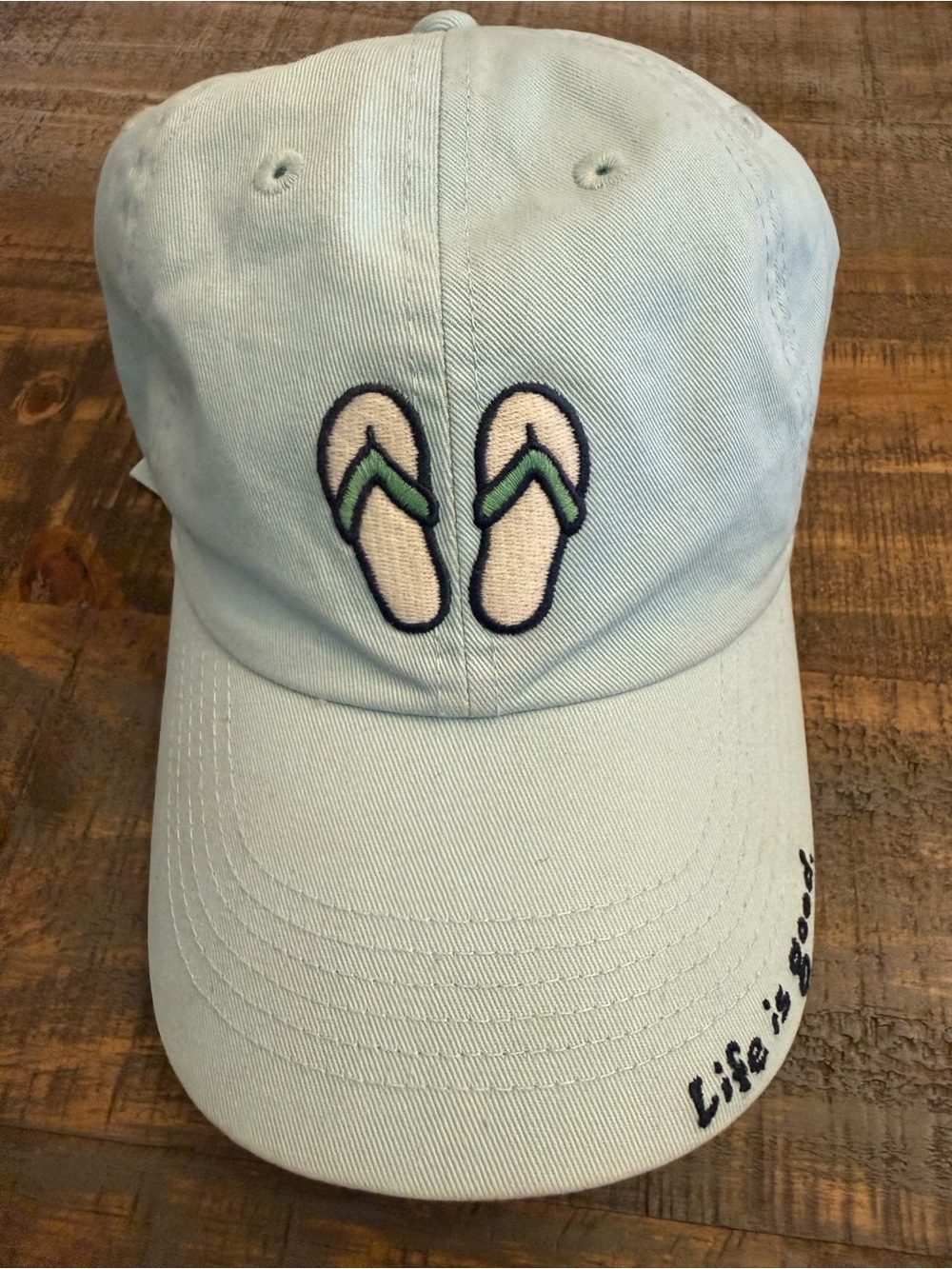 Life is Good Light Blue Baseball Cap with Flip-Flop Embroidery